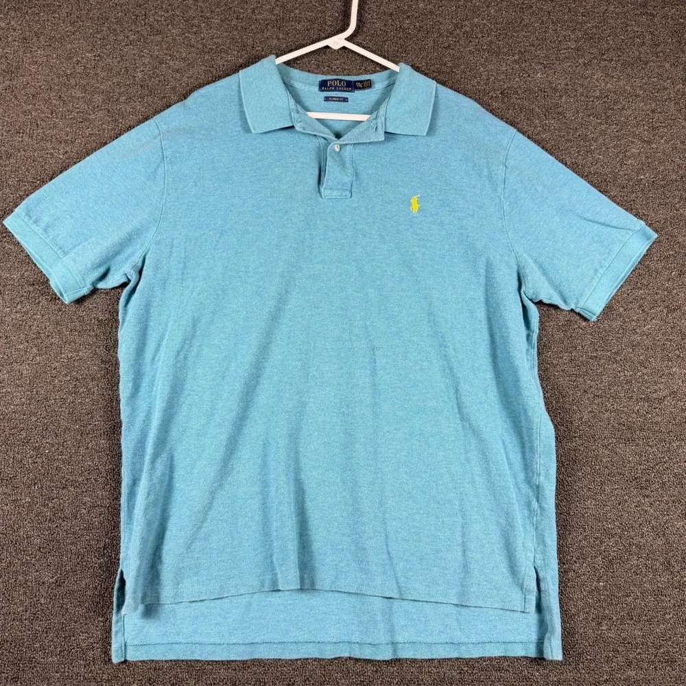 Polo Ralph Lauren Mens XXL Classic Fit Polo Shirt Turquoise Blue Yellow